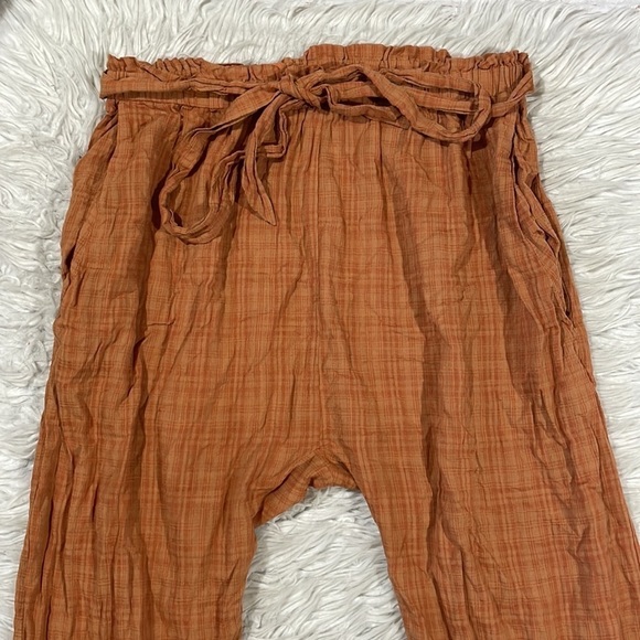 Eberjey Strata Plaid Solid Hudson Tie Waist Crop High Rise Pants Pecan - Picture 5 of 10